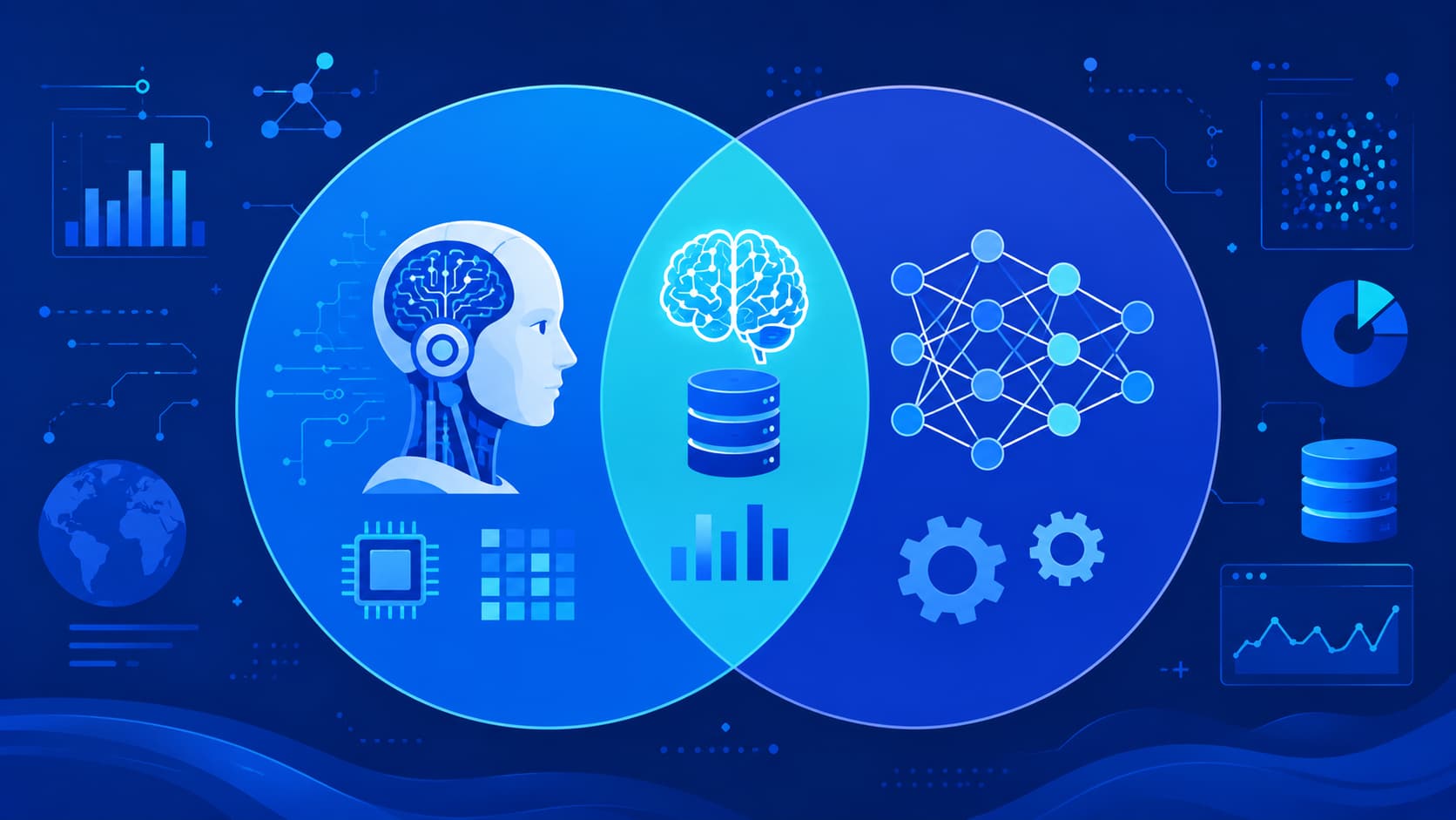 Illustration comparing artificial intelligence and machine learning.