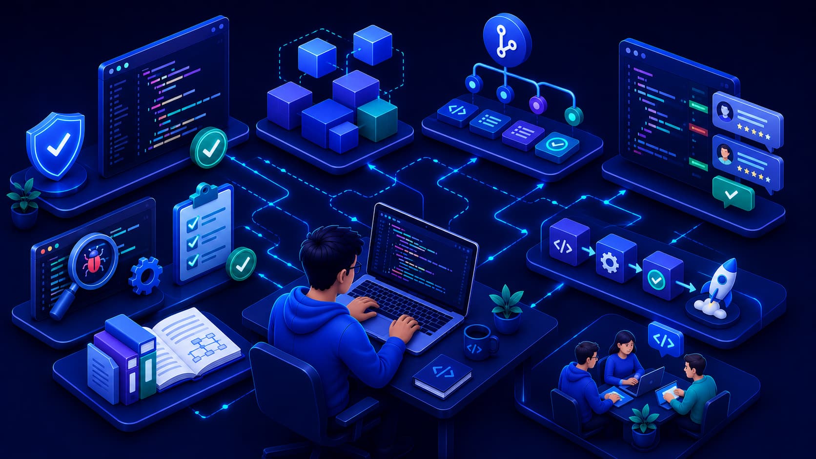 Illustration showing programming best practices for writing clean and maintainable software.