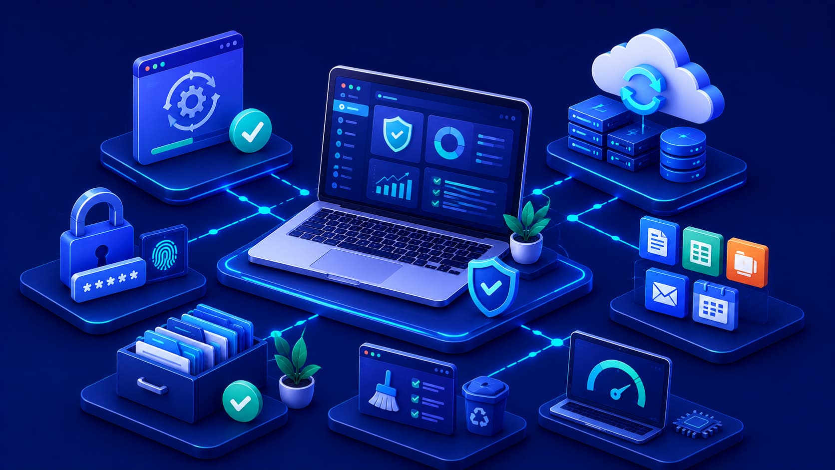 Illustration showing best practices for using software safely and efficiently.