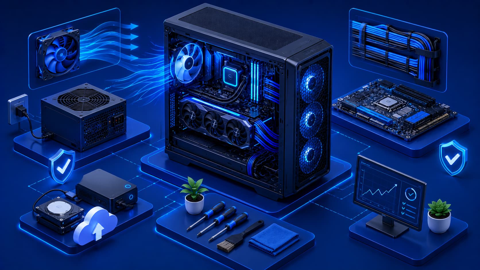 Illustration showing best practices for maintaining modern computer hardware.